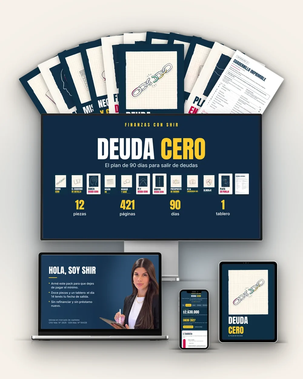 El Pack Deuda Cero en una tablet, con su tablero abierto en la laptop